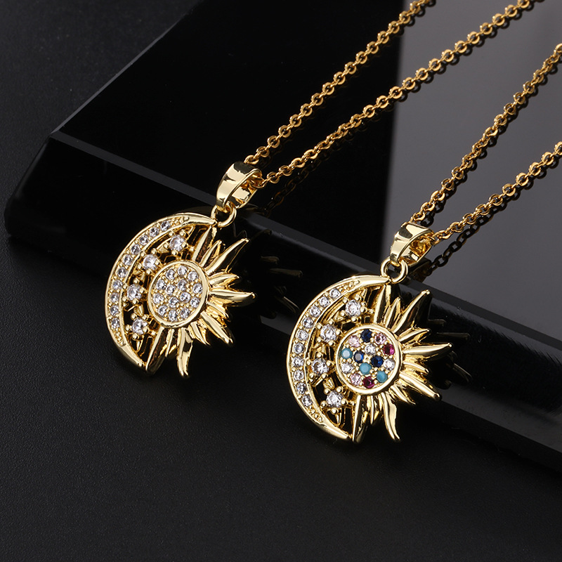 Stainless Steel Micro Paved Sun Moon Pendant Necklace Fashion Light Luxury Cubic Zircon Collar Chain for Women Wedding Jewelry – Image 9