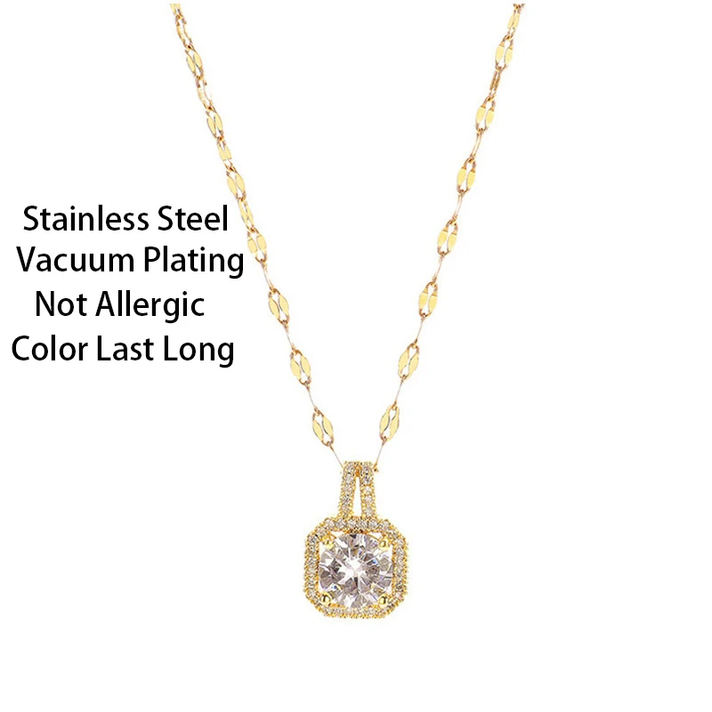 Korean Style Fashion Square Zircon Stainless Steel Necklaces For Women Luxury Elegant Female Clavicle Chain Jewelry Wholesale – Image 2