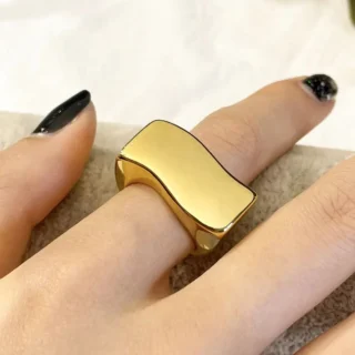 Classic smooth, wavy, long striped rock punk stainless steel ring - cool, stylish, and unique women's and men's party jewelry.