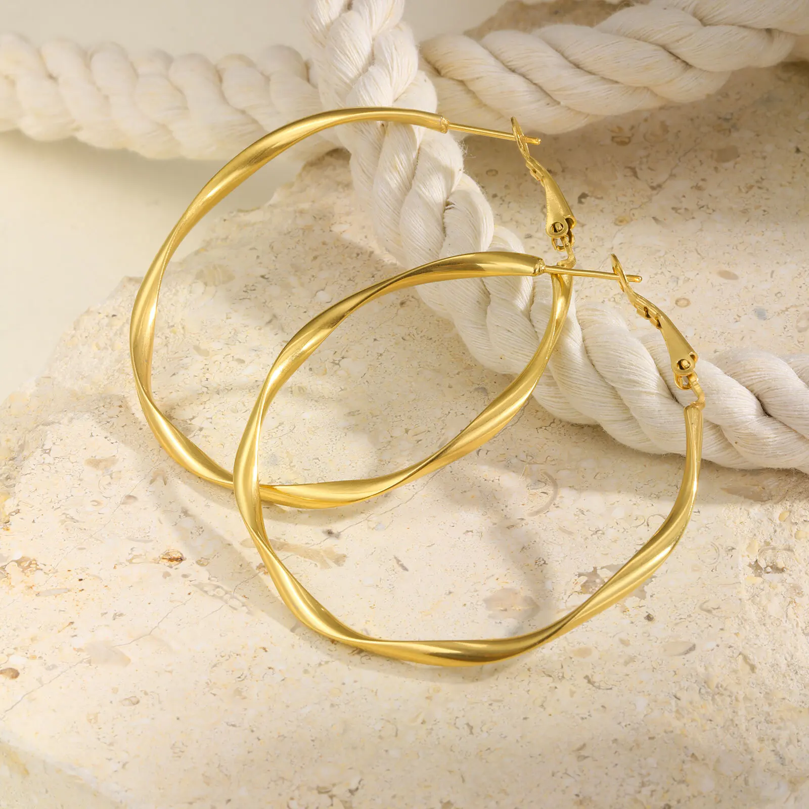 Prjewel Stainless Steel Twist Circle Women Earrings Click-Top Mobius Hoop Hies Earring Tarnish And Nickel Free Mother's Day Gift – Image 14