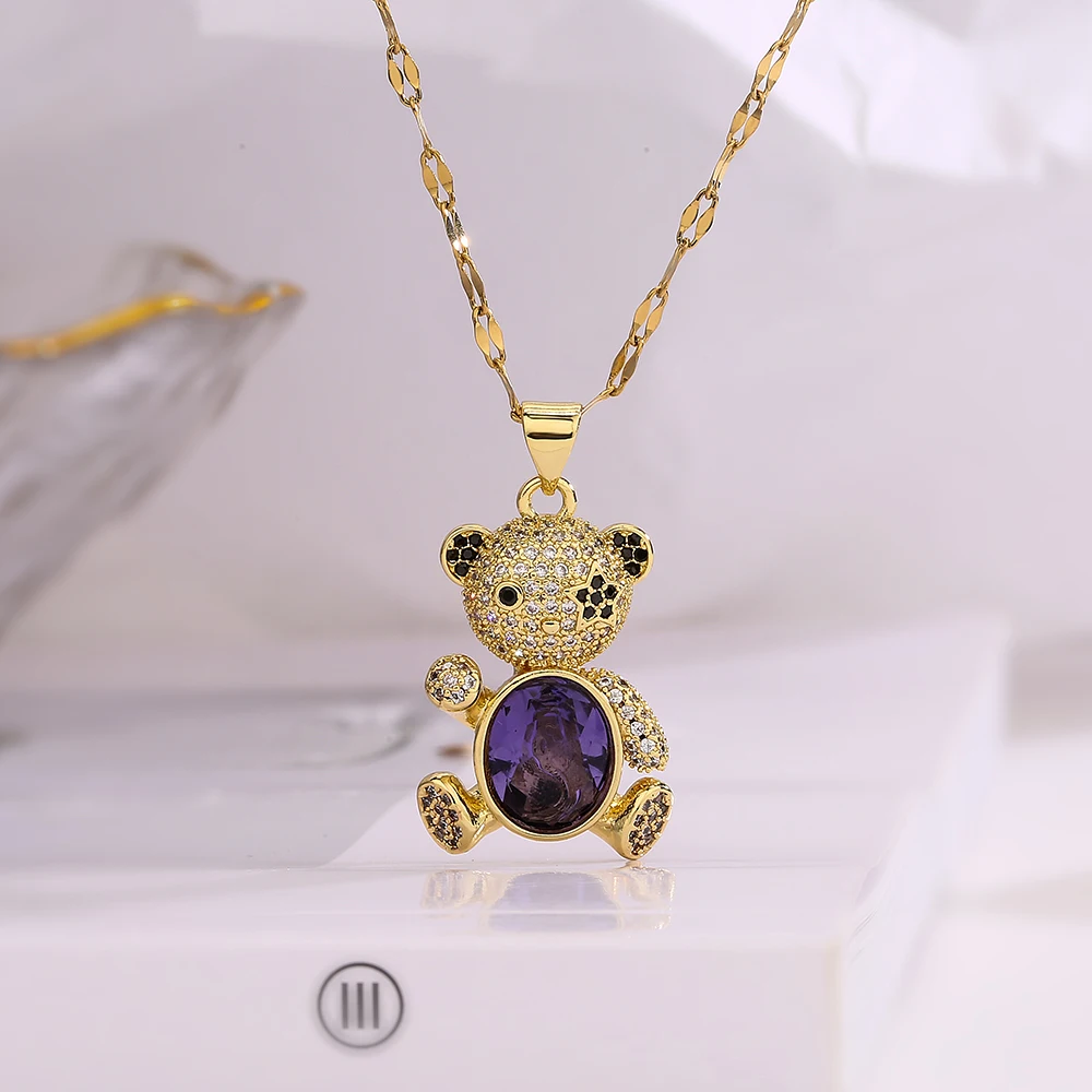 NEWBUY Hot Sale 2 Style Lovely Bear Pendant Necklaces For Women Shiny CZ Zircon Inlay Gold Color Copper Jewelry – Image 8