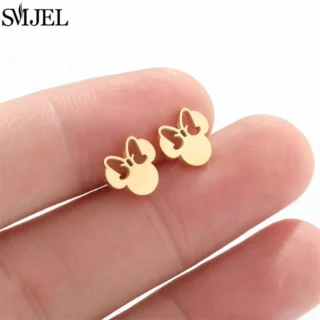 Fashion Cute Mini Mouse Ear Stud Earrings For Women Stainless Steel Minnie Girls Piercing Earings Jewelry Accessories Gifts