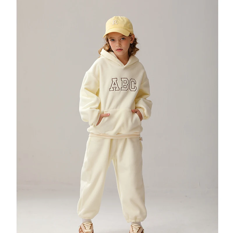 2PCS Track Suit Spring Fleece Inside Children Kids Boys Girls Hoodie Set Tops And Pants Casual Set Clothing – Image 4