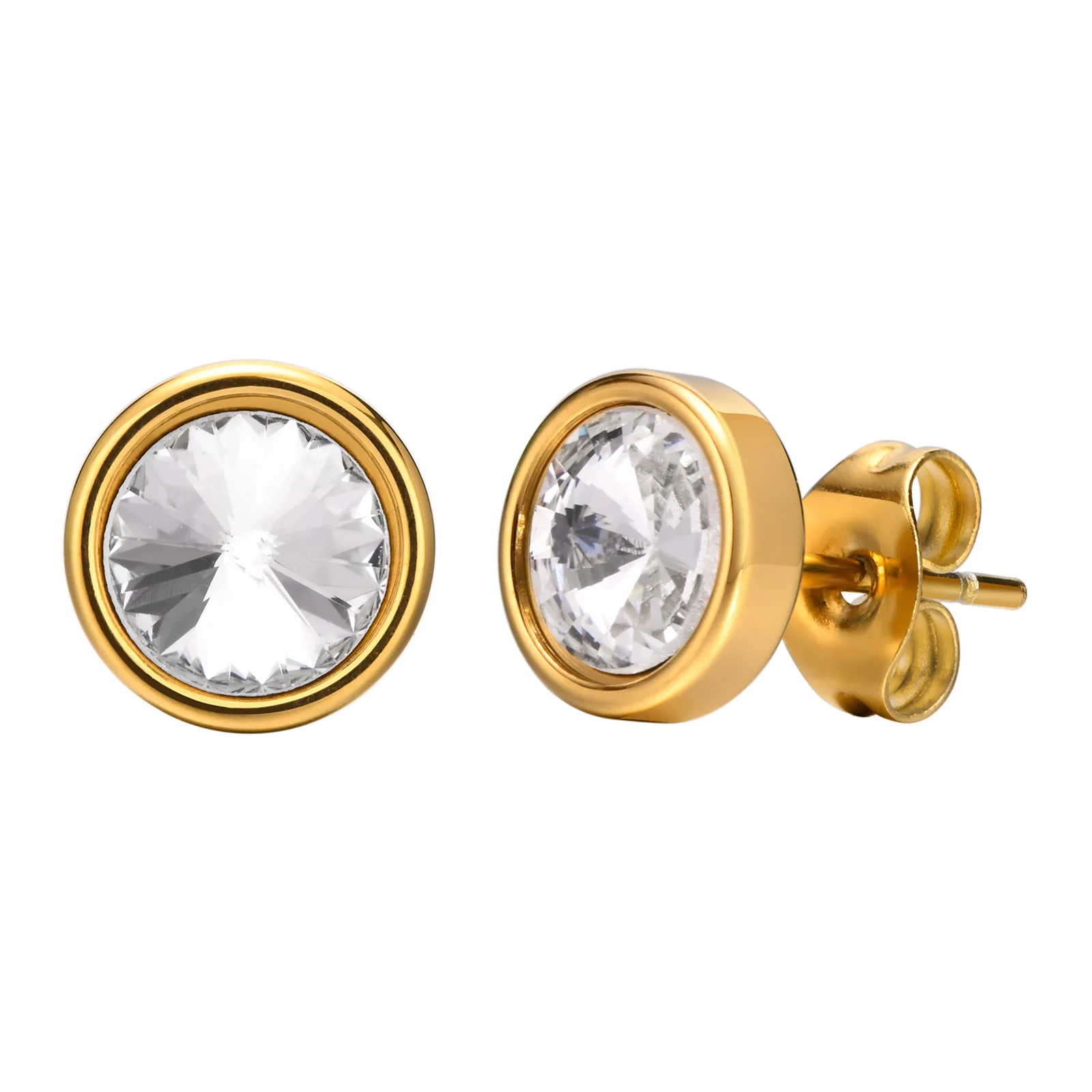 Sparking Round Cubic Zirconia Earring, Danity Women Stud Earrings Gold Plated Stainless Steel Jewelry