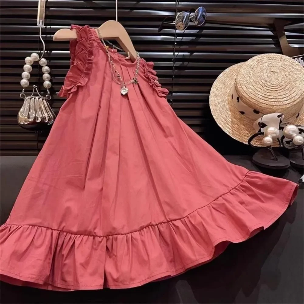 Bera Leader Korean Version Sleeveless Pleated Dress Solid Color Round Neck Children's Clothes Summer Kids Dresses for Girls Wear – Image 3