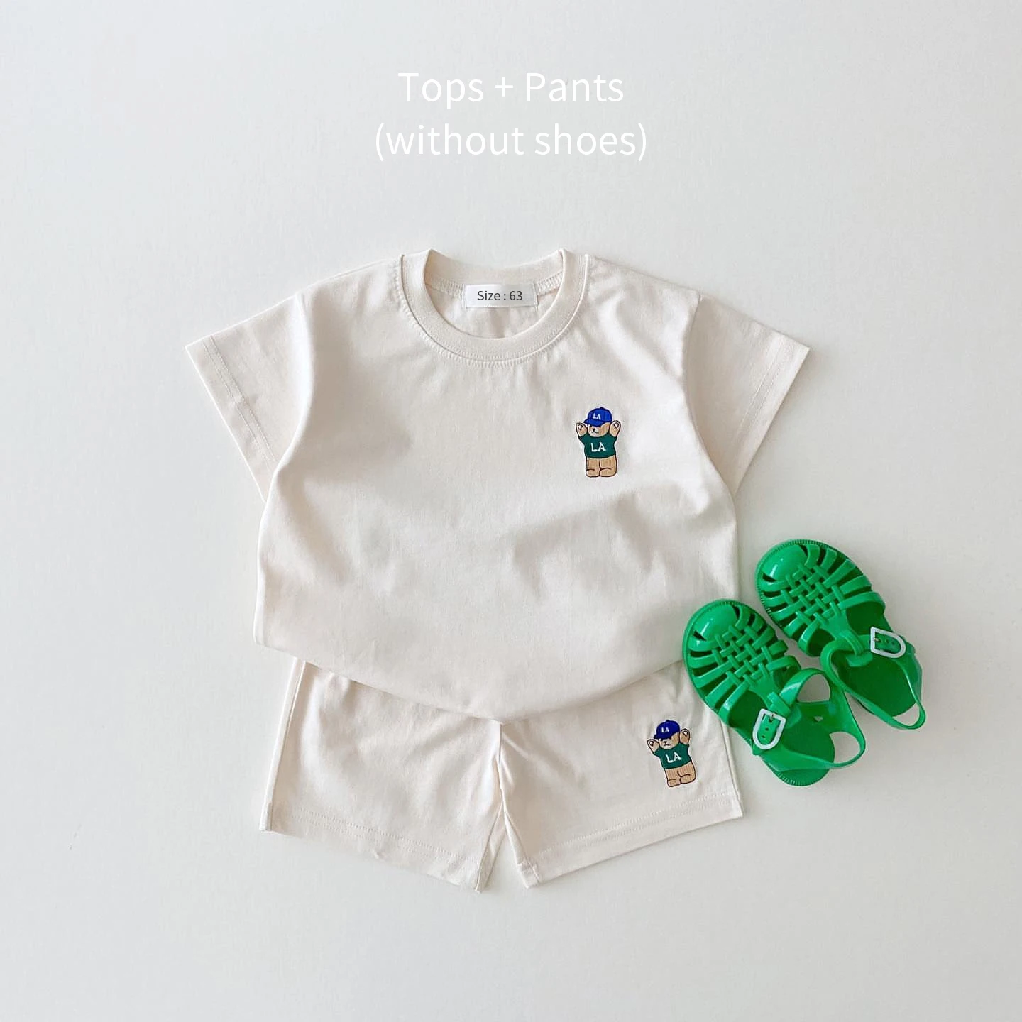2023 Summer Korea Baby Boys Suit Embroidered Bear Badge Tees T shirts+Loose Shorts Girls 2Pcs Casul Infant Sets Toddler Clothes – Image 8