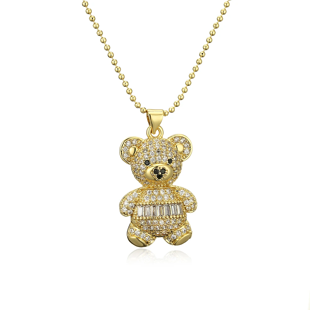 NEWBUY Hot Sale 2 Style Lovely Bear Pendant Necklaces For Women Shiny CZ Zircon Inlay Gold Color Copper Jewelry – Image 10