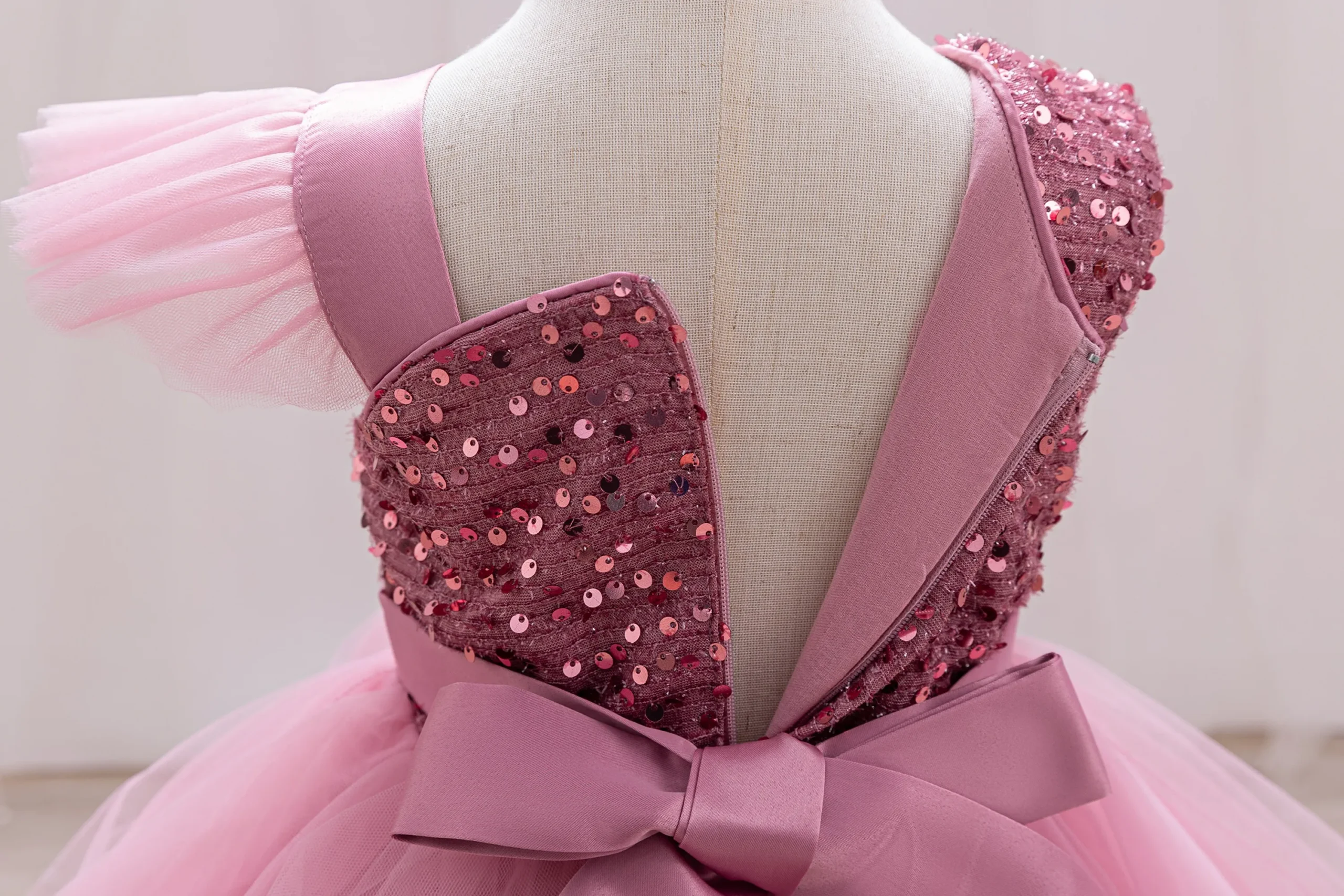 Elegant Girl Princess Dress Small flying sleeves asymsymmetrical straps Formal occasion Girl dress Sequin Wedding dress Party gi – Image 38