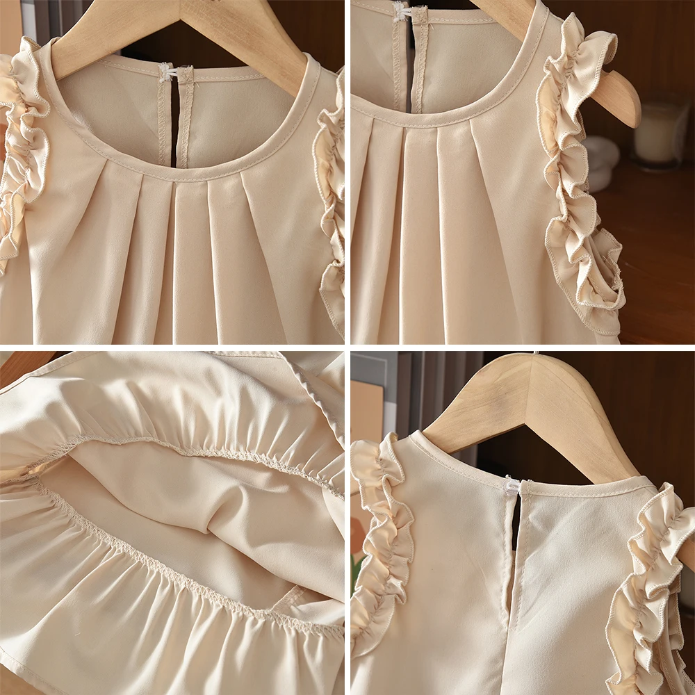 Bera Leader Korean Version Sleeveless Pleated Dress Solid Color Round Neck Children's Clothes Summer Kids Dresses for Girls Wear – Image 21