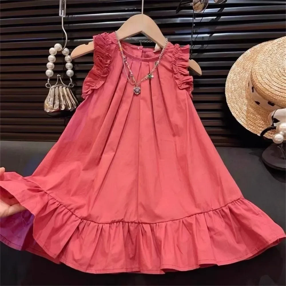 Bera Leader Korean Version Sleeveless Pleated Dress Solid Color Round Neck Children's Clothes Summer Kids Dresses for Girls Wear – Image 4