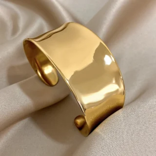 Irregular Geometric Stainless Steel Cuff Bangle Bracelets for Women Glossy Chunky Gold Color Wide Bracelet Waterproof Jewelry