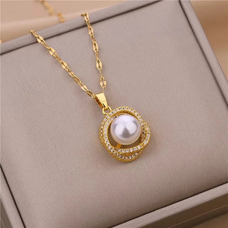 New In Light Luxury Zircon Crystal Stainless Steel Necklaces For Women Korean Fashion Sweet Sexy Female Clavicle Chain Jewelry – Image 38