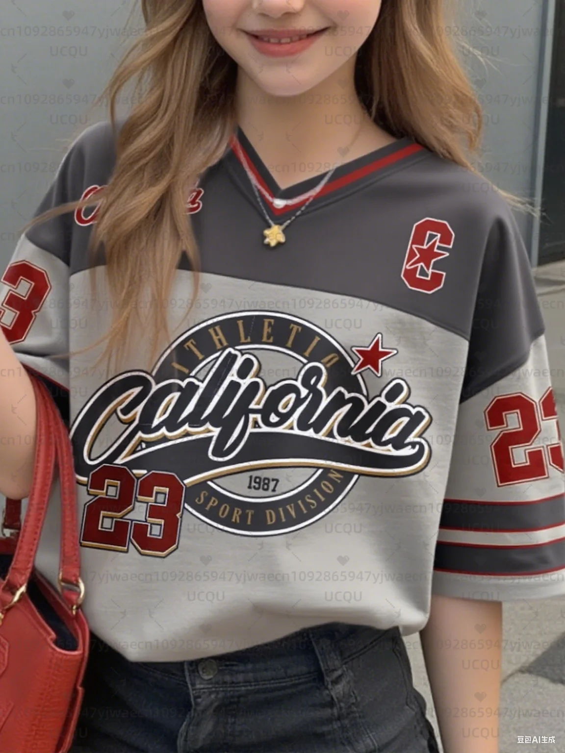 Girls Casual Sports Style California Print Short Sleeve V-Neck Women's Children Men's T-shirt Tops – Image 5