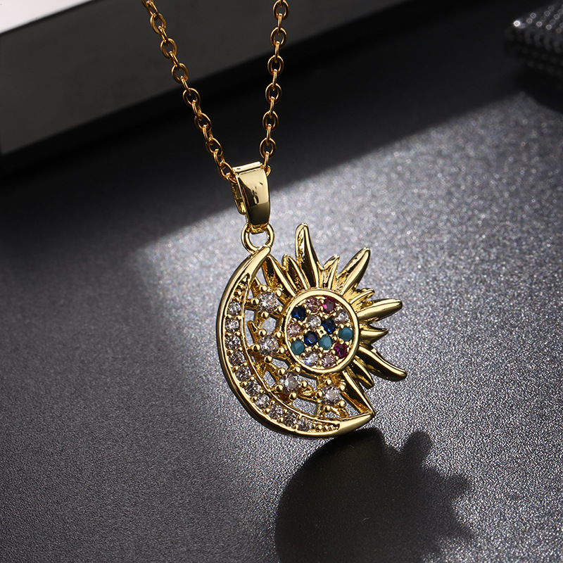 Stainless Steel Micro Paved Sun Moon Pendant Necklace Fashion Light Luxury Cubic Zircon Collar Chain for Women Wedding Jewelry – Image 11
