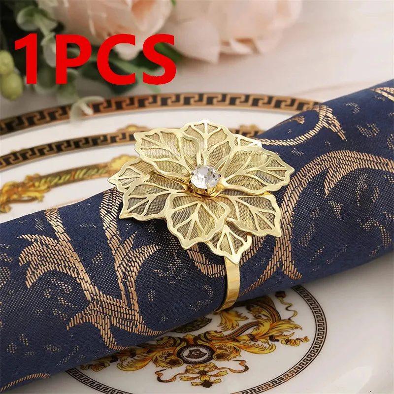 1/6Rose Flower Napkin Holder Floral Rhinestone Napkins Rings for Wedding Christmas Party Dinner Table Decor – Image 8