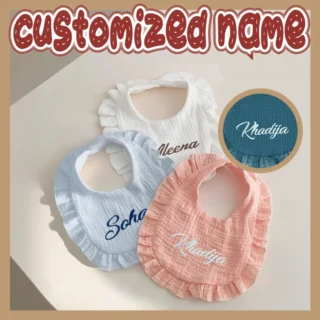 Customized Name Baby Bib Cotton Muslin Newborn Apron Embroidered Bebe Bib for Girls & Boys Perfect Newborn Shower Gift