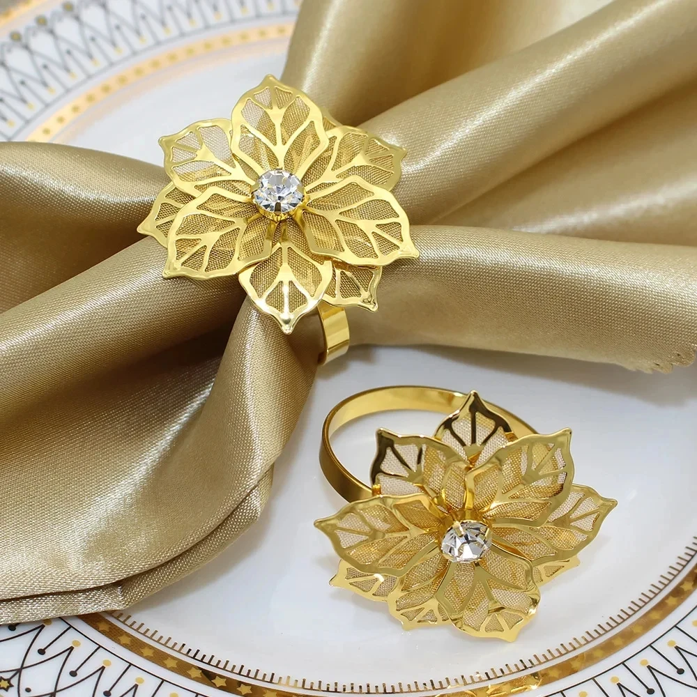 1/6Rose Flower Napkin Holder Floral Rhinestone Napkins Rings for Wedding Christmas Party Dinner Table Decor – Image 16