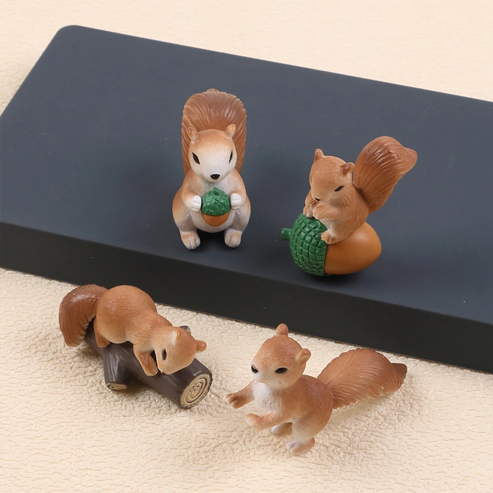 4Pcs/Set Squirrel Miniature Garden Accessories Squirrel Model Landscape Decoration – Image 3