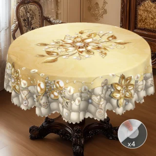 1 Piece of Retro Floral Theme Round and Rectangular Tablecloth, Available in Various Sizes, Elegant Gold Rose Pearl Pattern, Spring and Summer, Suitable for Home Kitchen, Party, Banquet Tablecloth, Spring and Summer Furniture Decoration