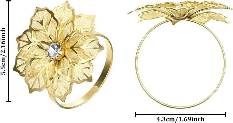 1/6Rose Flower Napkin Holder Floral Rhinestone Napkins Rings for Wedding Christmas Party Dinner Table Decor – Image 14