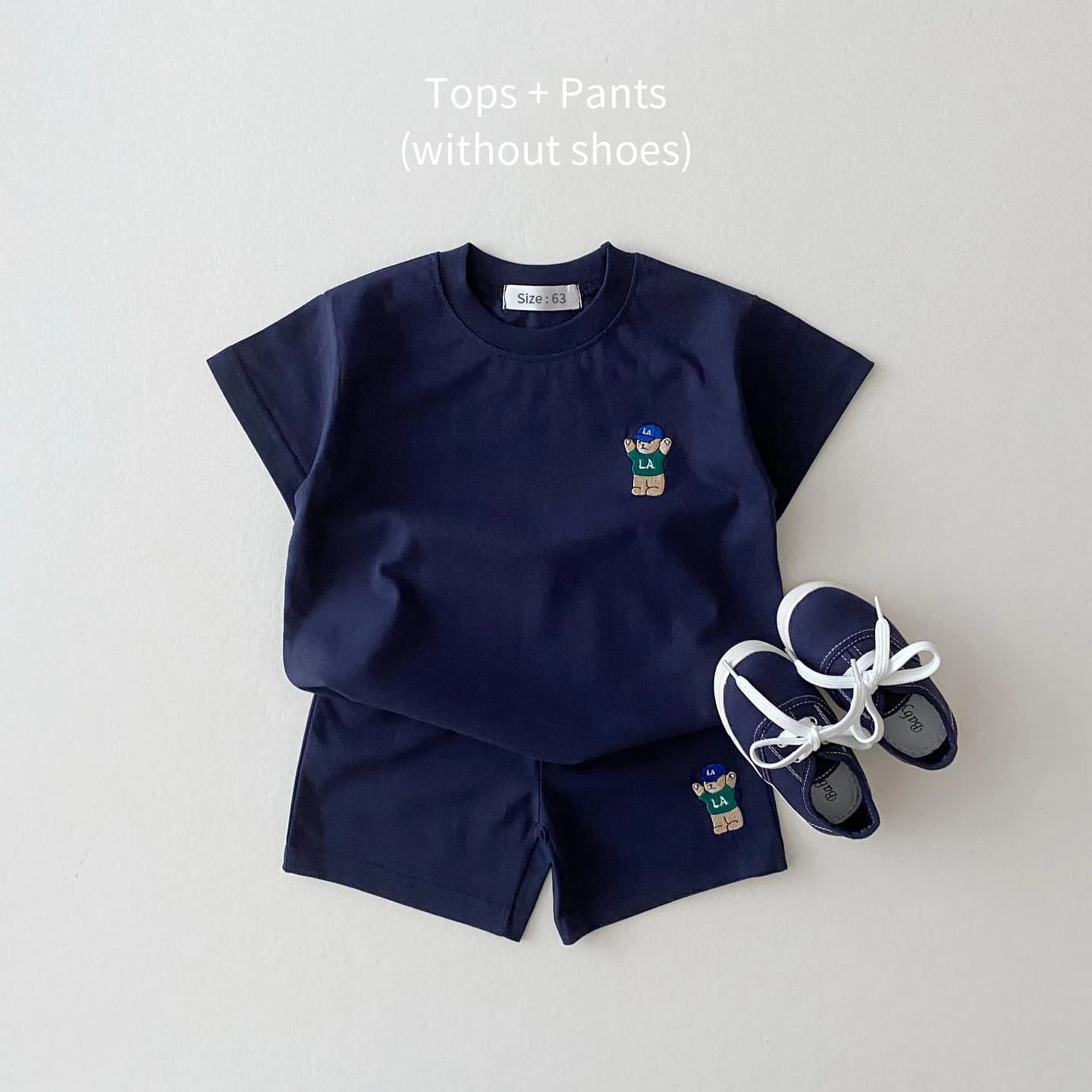 2023 Summer Korea Baby Boys Suit Embroidered Bear Badge Tees T shirts+Loose Shorts Girls 2Pcs Casul Infant Sets Toddler Clothes – Image 10