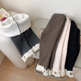 1-6 Years Baby Girls Thermal Leggings Spring Autumn Winter Kids Lace Flower Cute Simplicity Tight Trousers Children Skinny Pants