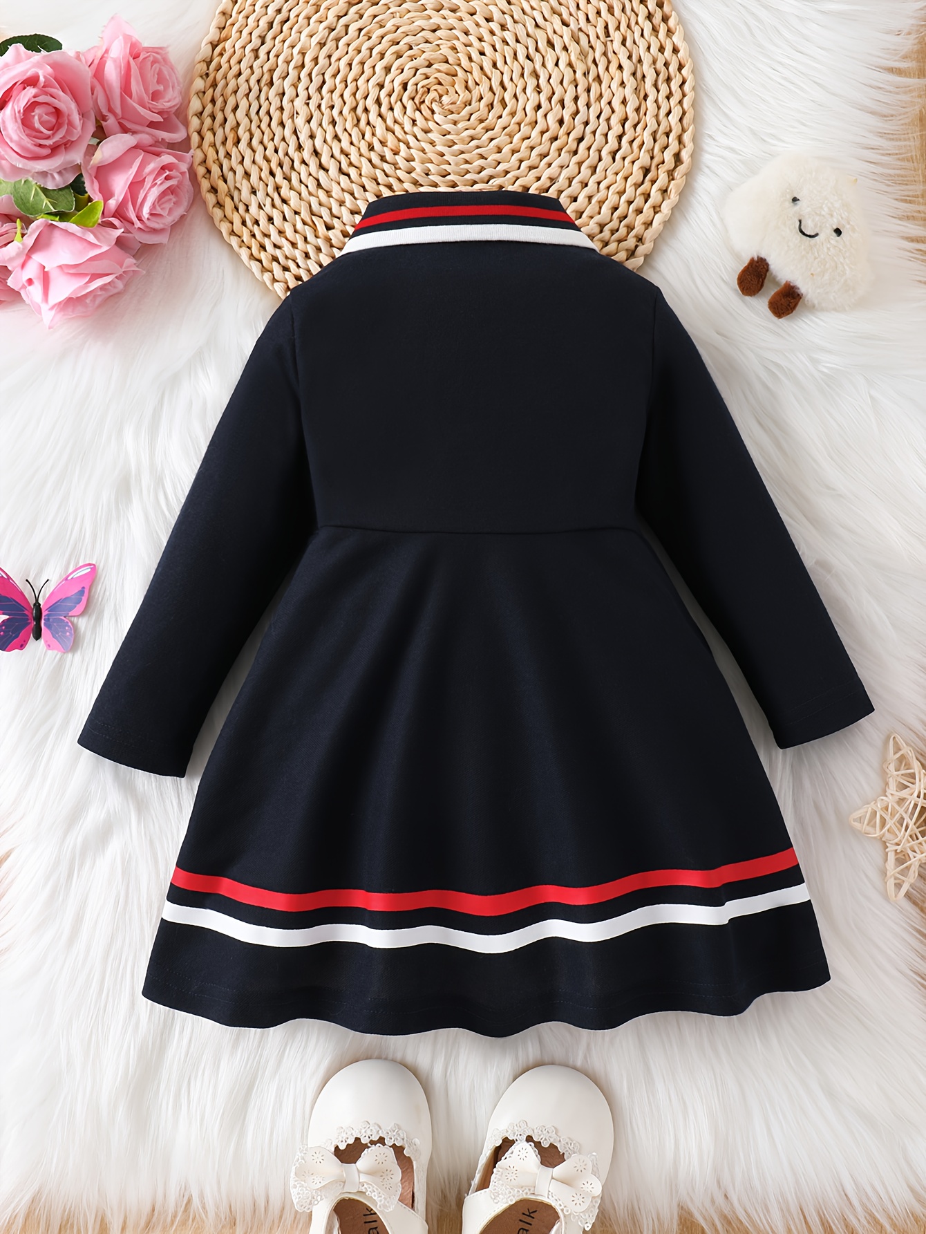 Spring And Autumn Style Long-Sleeve Casual Dress for Baby Girls with a Color-Blocked Collar, Developed for Specific Purposes. – Image 2