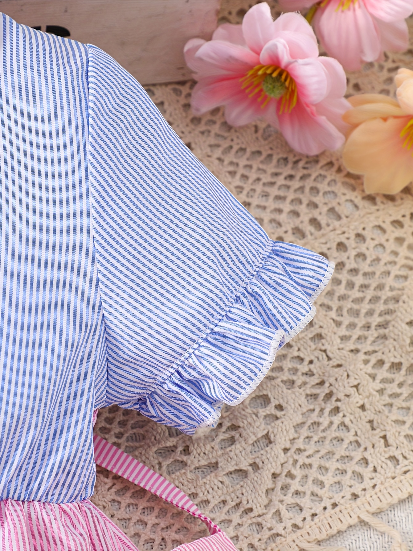 A Cute And Loose Summer Dress for Baby Girls Featuring Colorful Stripes And a Contrasting Design, Paired with a Bow Bag, Perfect for Vacation Relaxation And Everyday Wear – Image 31