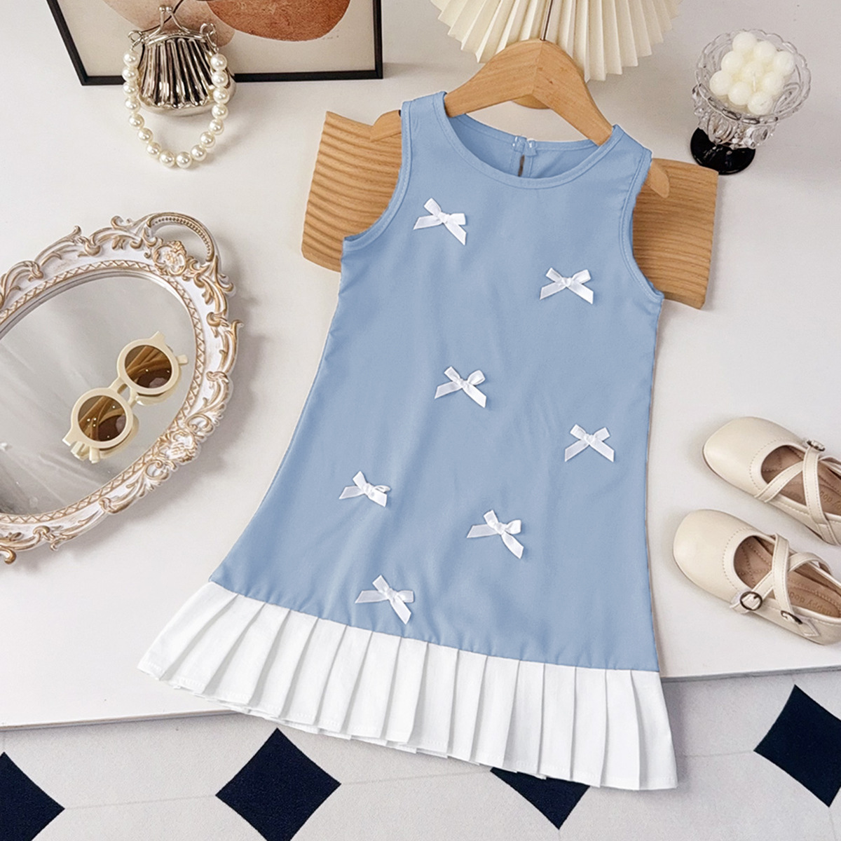 Nouvelle robe de princesse à nœud d'été pour filles robe à volants sans manches enfants fille robe de soirée douce – Image 3