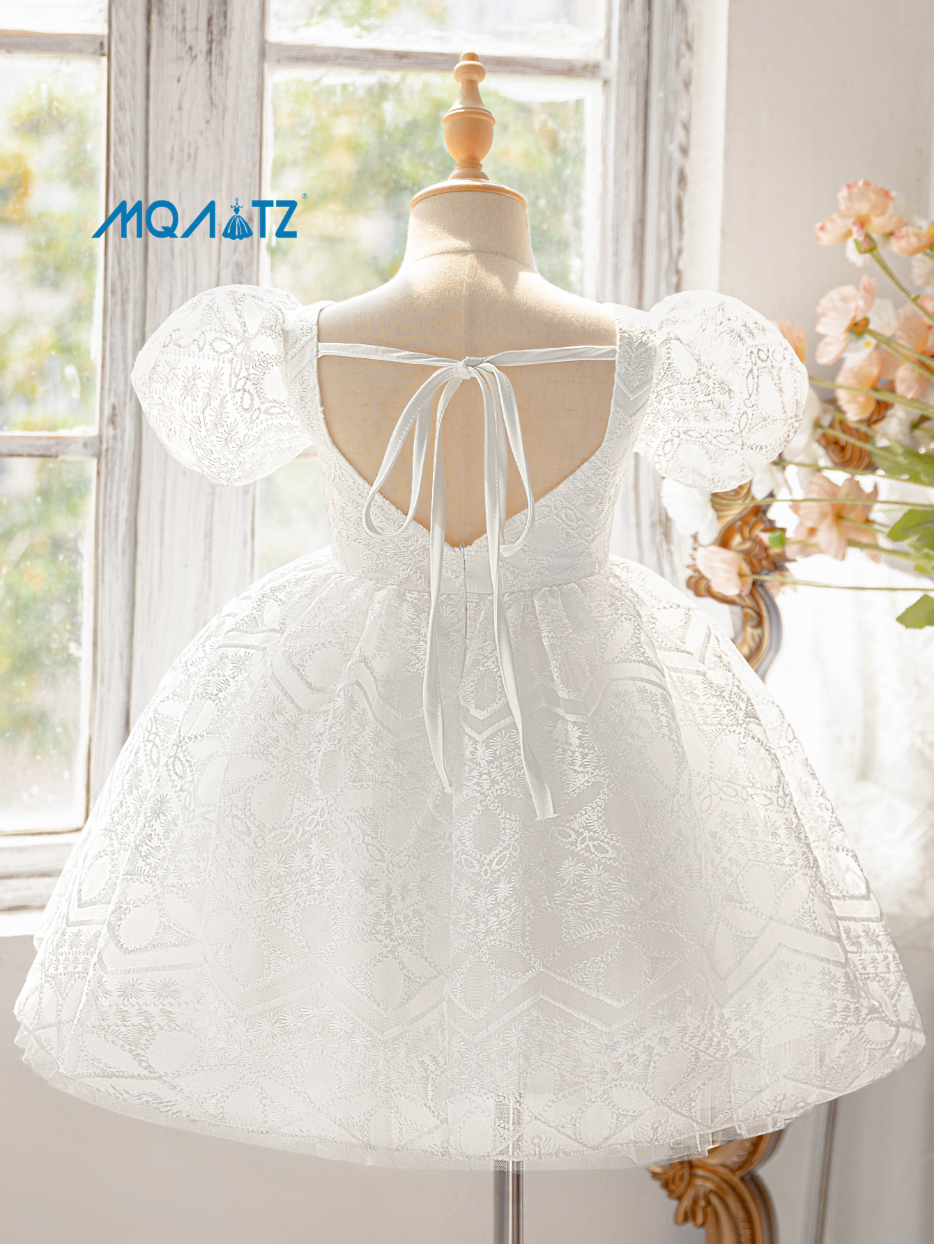 Robes de Mode pour Filles, Vêtements pour Enfants Princesse Fleur, Style Solide Formel, Mariage, Spectacle, Couleur Blanche – Image 2