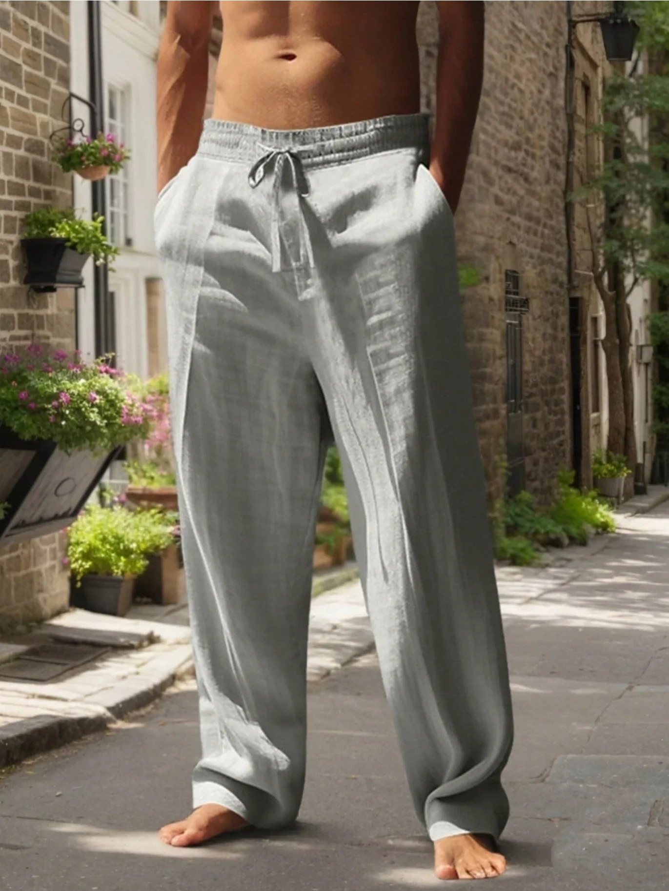 New Men's Beach Pants - Daily Versatile Outdoor Leisure Fitness Simple Cotton Hemp Texture Loose Long Pants for Spring and Summe – Image 6