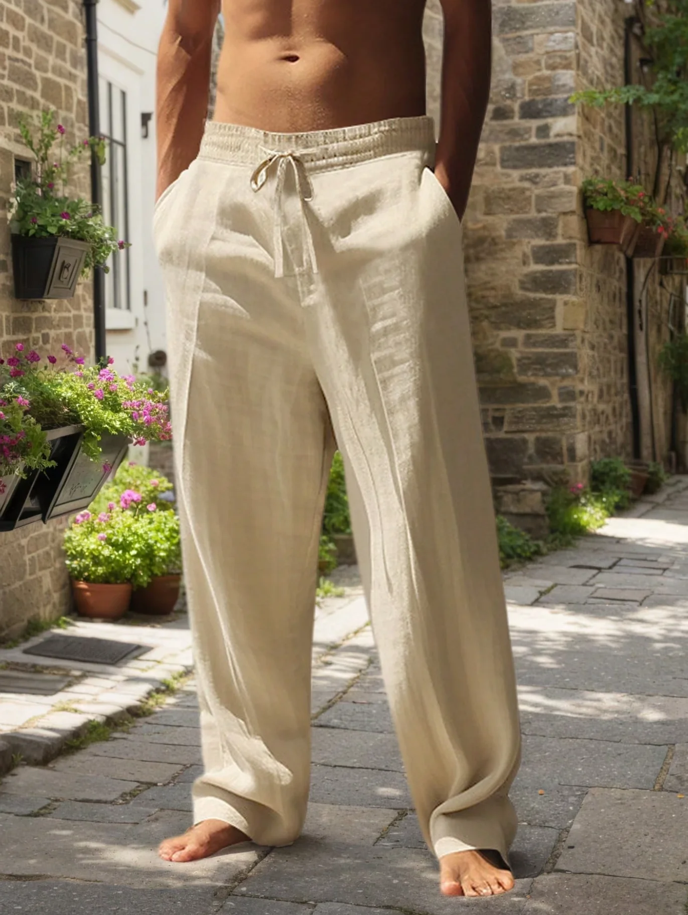 New Men's Beach Pants - Daily Versatile Outdoor Leisure Fitness Simple Cotton Hemp Texture Loose Long Pants for Spring and Summe – Image 3