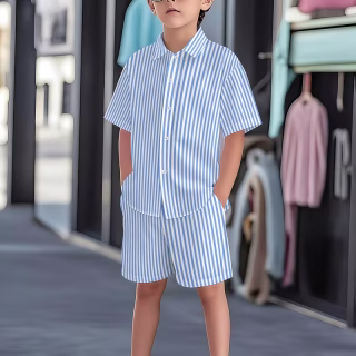 Ensemble décontracté 2 pièces pour garçons - Chemise boutonnée imprimée et short - Tenue d'été à manches courtes pour l'école, les jeux de plein air et le quotidien, pour l'extérieur, pour adolescent, pour adolescent