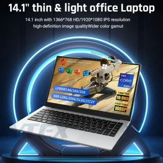 Ordinateur portable professionnel N3060 avec écran SSD de 14,1 pouces, confidentialité renforcée et accès facile.