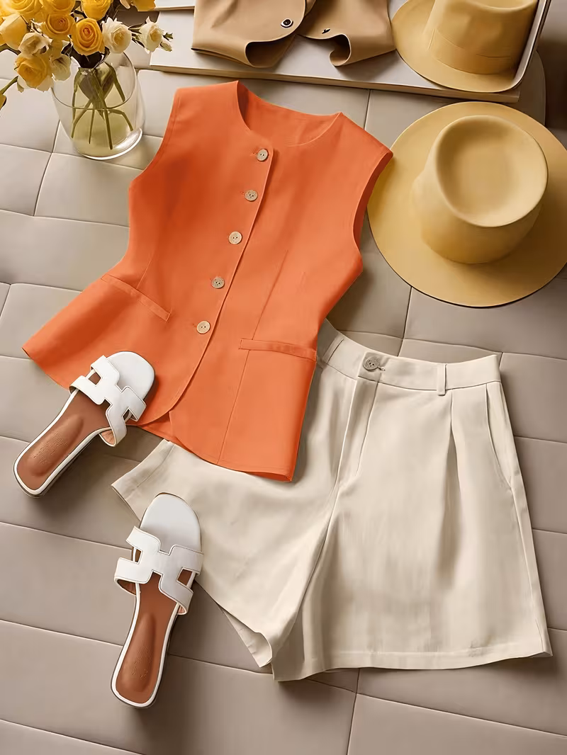 Ensemble décontracté pour femme avec débardeur et short de couleur unie