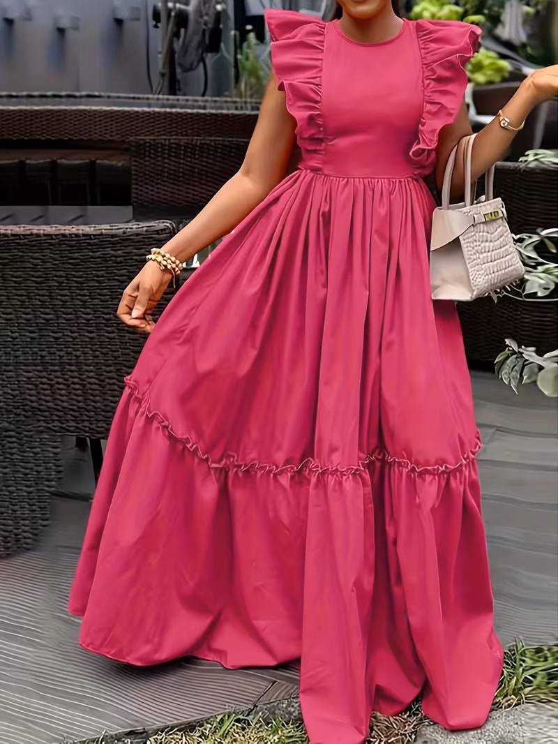 Nouvelle robe éclatante à manches volantées et plissée en flared – Image 3