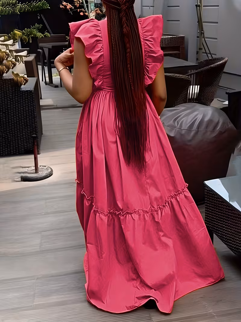 Nouvelle robe éclatante à manches volantées et plissée en flared – Image 2