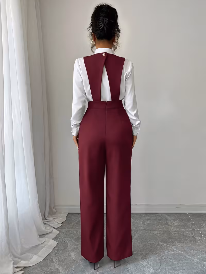 Nouvelle Collection Printemps/Été Européenne et Américaine Élégante Polyvalente Décontractée Couleur Unie Sans Manches Pantalon Complet Femme Jambes Larges Jambe Droite – Image 2