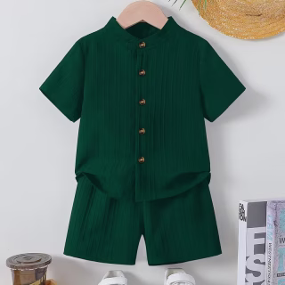 2 pièces ensemble garçon élégant, haut à col montant confortable avec ceinture élastique pour tenue décontractée d'été, idéal pour activités extérieures et usage quotidien