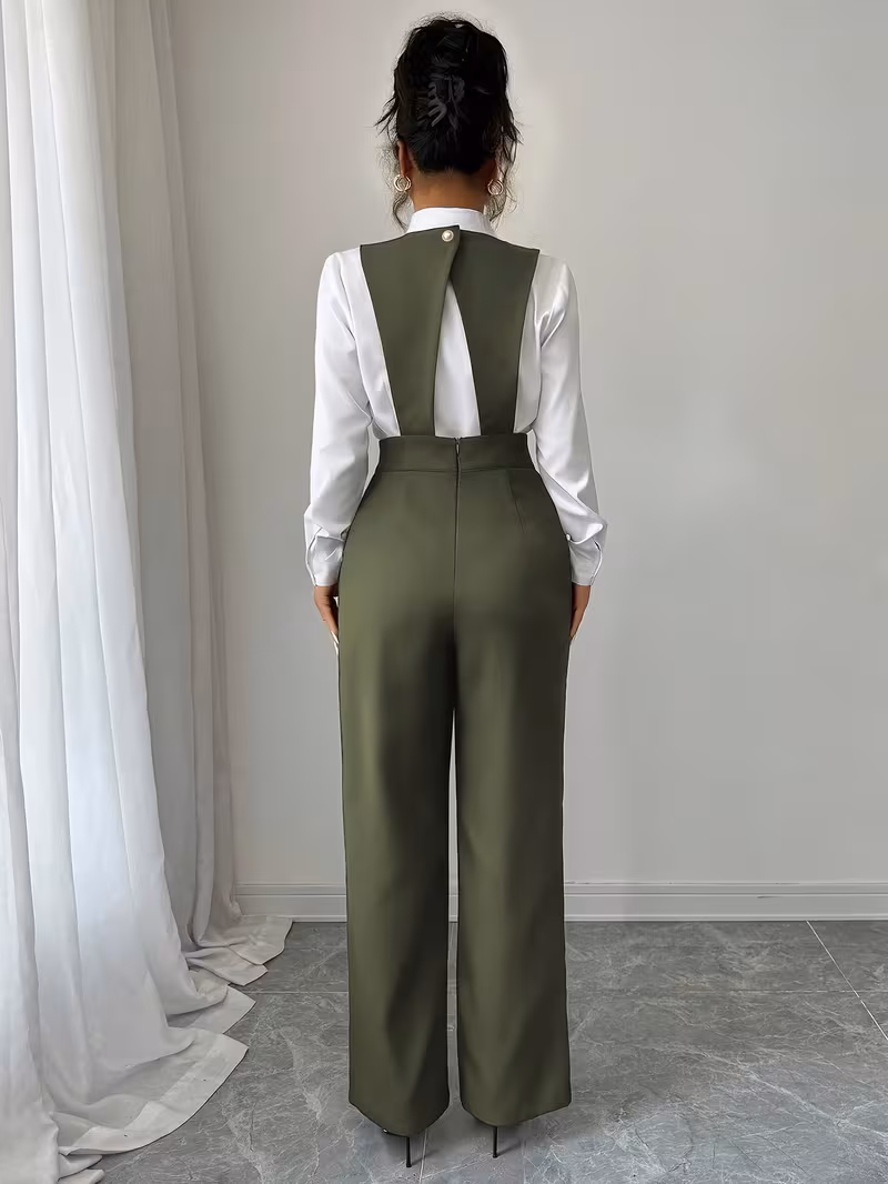 Nouvelle Collection Printemps/Été Européenne et Américaine Élégante Polyvalente Décontractée Couleur Unie Sans Manches Pantalon Complet Femme Jambes Larges Jambe Droite – Image 5