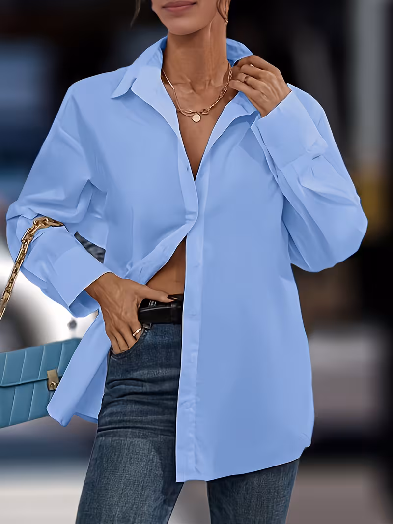 Chemise Élégante pour Femme à Dos Nu et à Manches Longues avec Nœud dans le Dos - Couleur Unie, Polyester, Lavable en Machine
