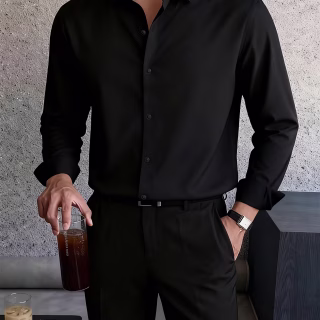 Chemise de ville légère à manches longues et couleur unie pour homme, pour les trajets quotidiens et les tenues décontractées du week-end, style polyvalent