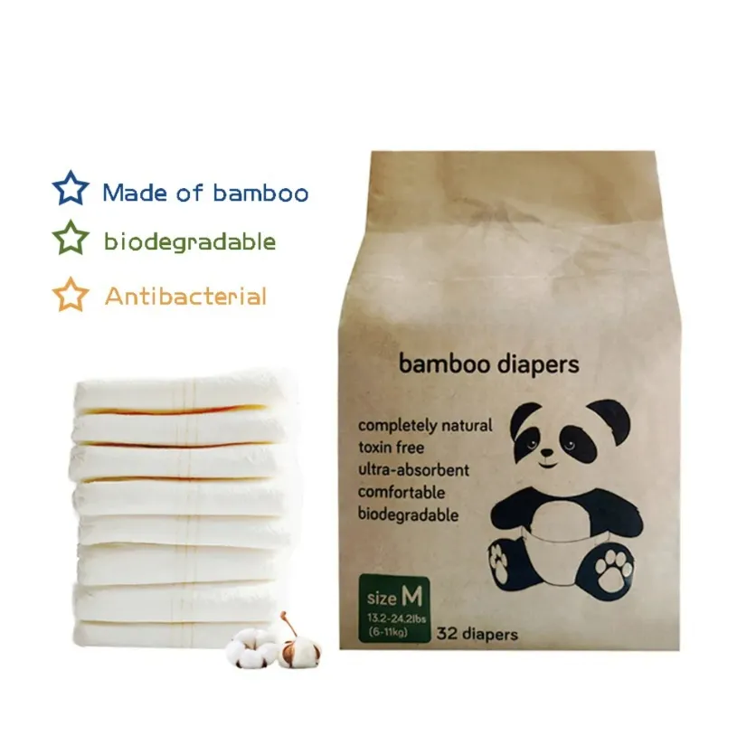 Couches pour bébé biodégradables couche jetable en fibre de bambou super absorption douce Couches pour bébés – Image 2