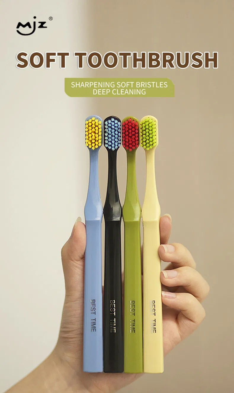 Brosse à dents douce adulte en PBT à prix abordable, brosse à dents en plastique avec carte blister individuelle