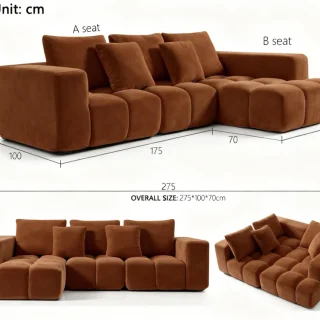Fauteuil 3 places rembourré French Teddy au design compact et élégant
