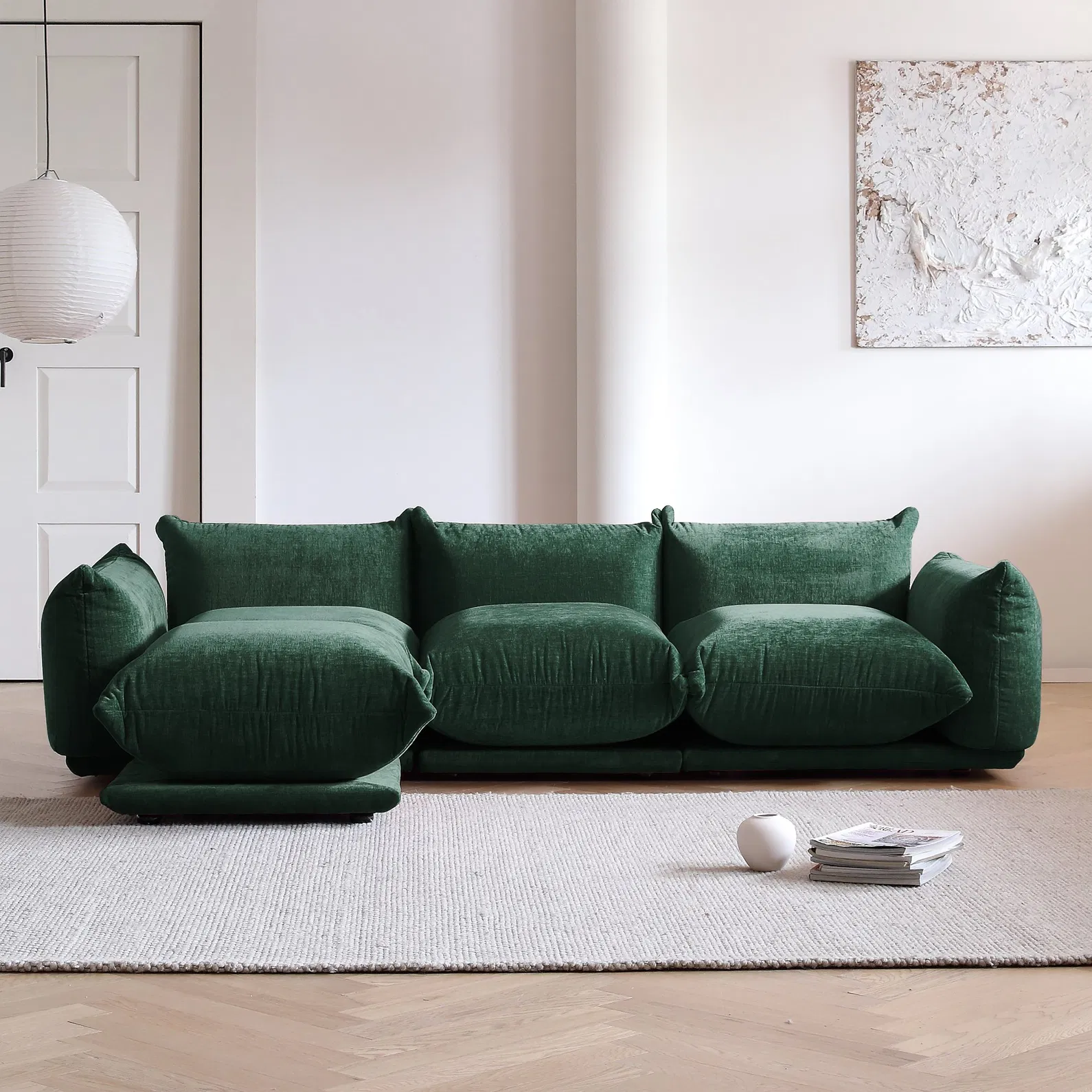 Canapé d'angle contemporain au design unique et moderne. Revêtement en velours. Ensemble de canapés modulables rétro.