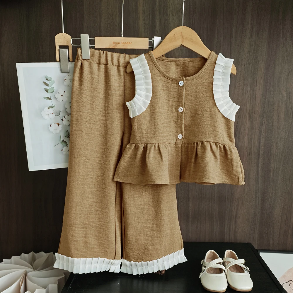 Ensemble deux pièces pour enfants Bear Leader, version coréenne, fille, bleu imitation denim, haut sans manches et pantalon large. – Image 18