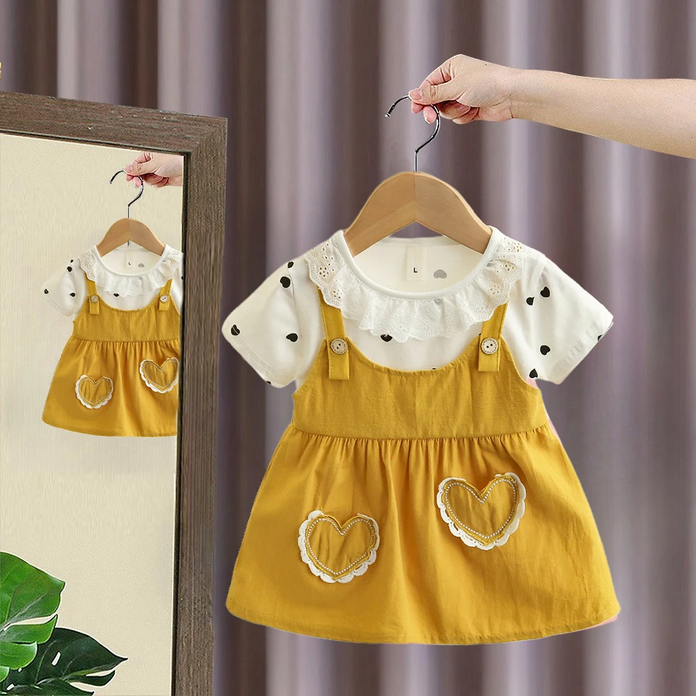 Girl Kid's Dress Summer Two Heart-Shaped Printed Casual Girls' Dress Sweet Baby Girl Clothes – Image 4