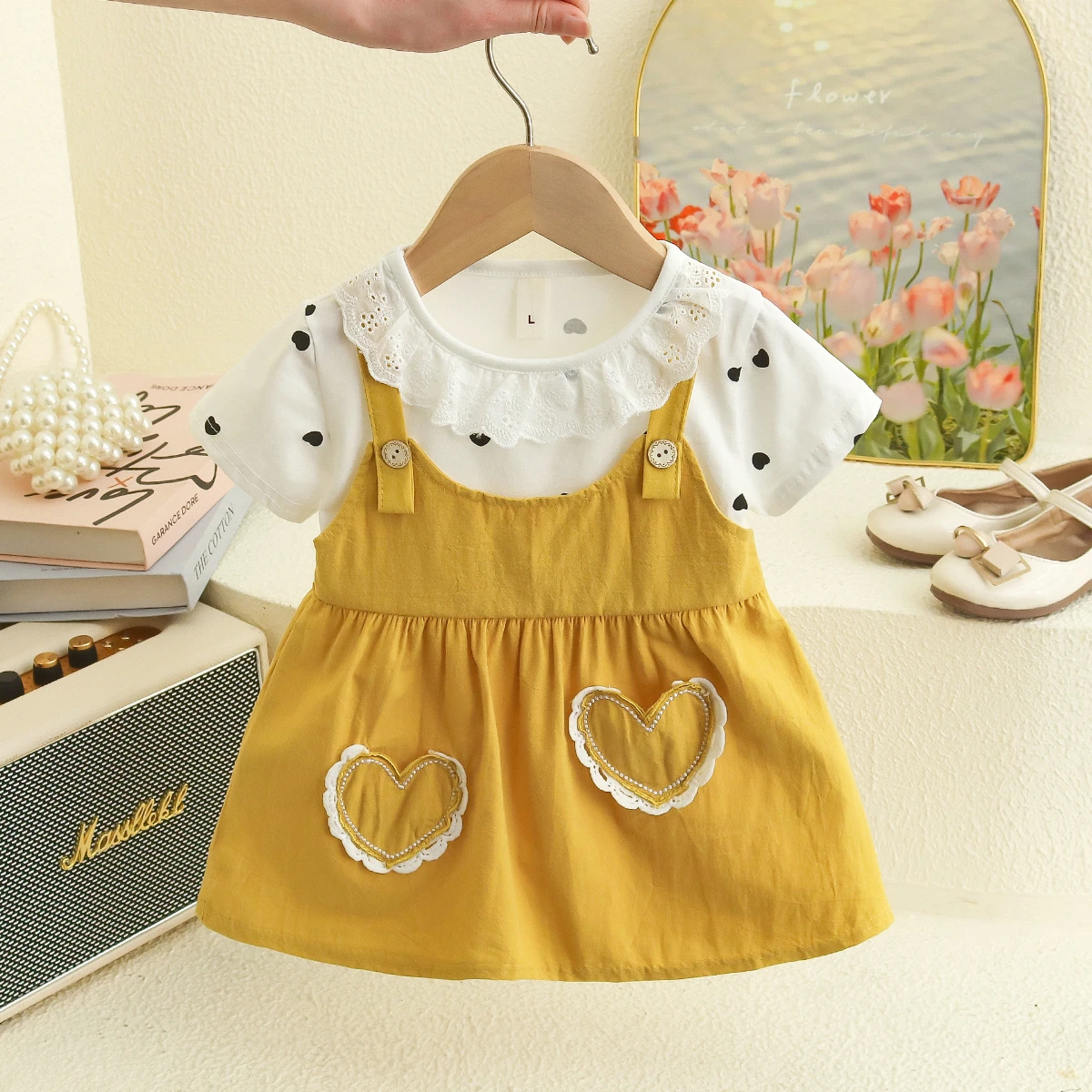 Girl Kid's Dress Summer Two Heart-Shaped Printed Casual Girls' Dress Sweet Baby Girl Clothes – Image 8