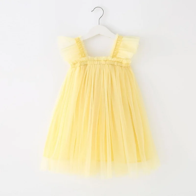 Robe d'été pour bébé fille, sans manches, col carré, jaune, violet, rose, bleu, vert, en maille, style princesse, vêtements pour enfants E2200 – Image 9
